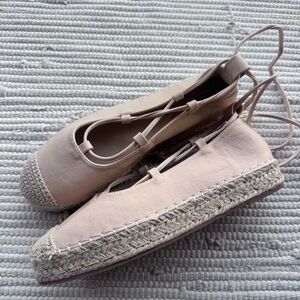 London Rag Lace Up Espadrille Platform Ballet Flats Beige Leather 9.5